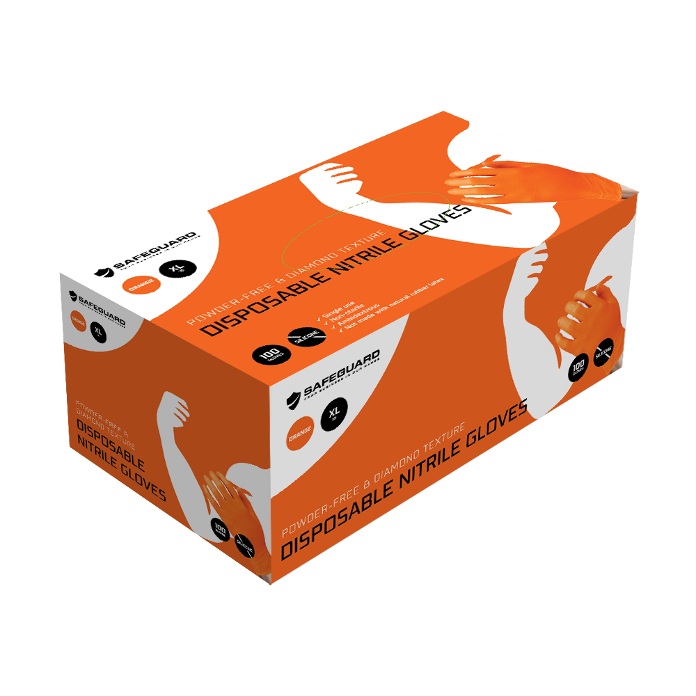 Extra Large Clenz Orange Nitrile Diamond Grip Gloves
